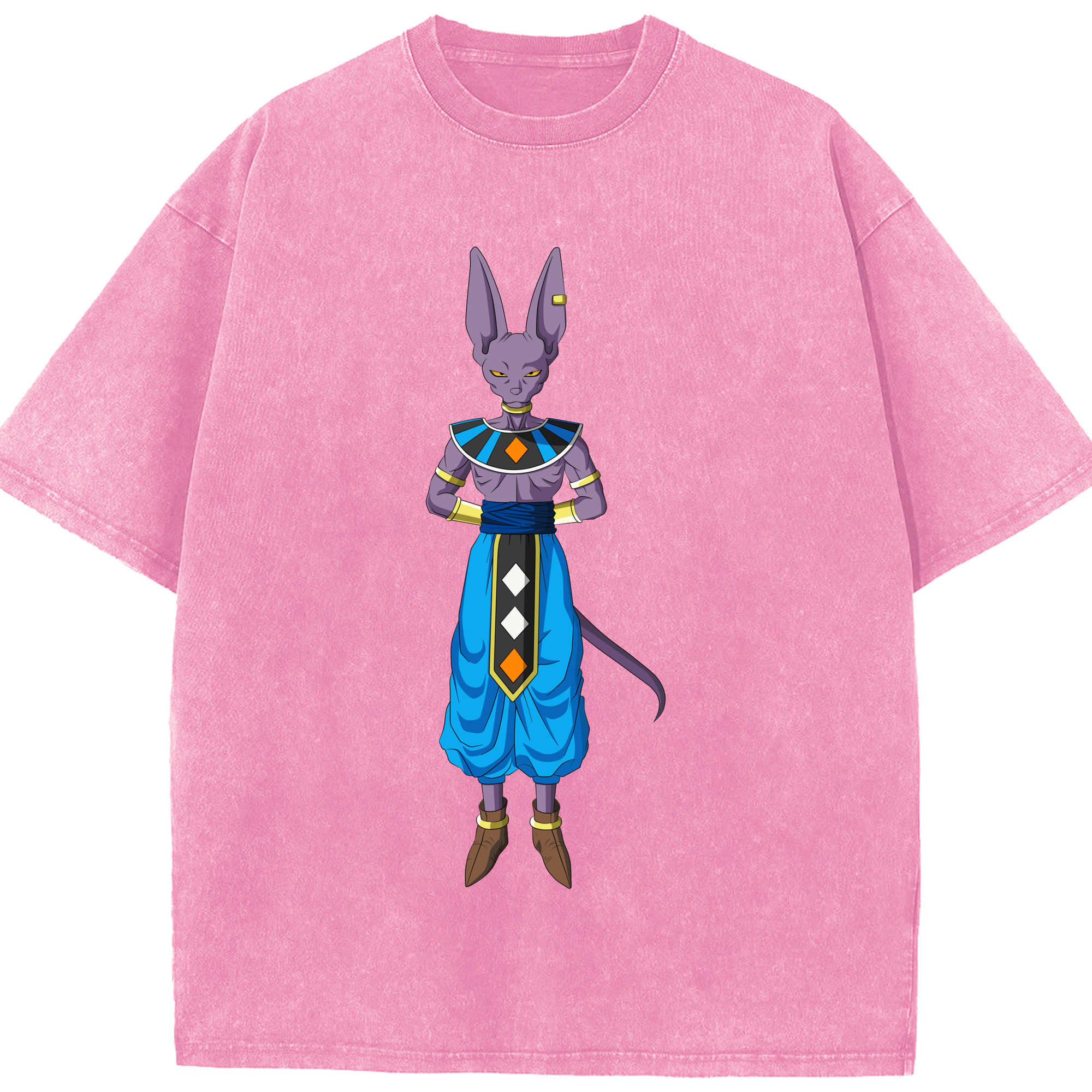 （画像用） ドラゴンボール ビルス 破壊神ビルス DRAGON BALL Beerus Birusu 綿100% ヴィンテージ風 半袖Tシャツ（フロントプリント）